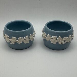 Blue Ceramic Bowls with White Floral Design